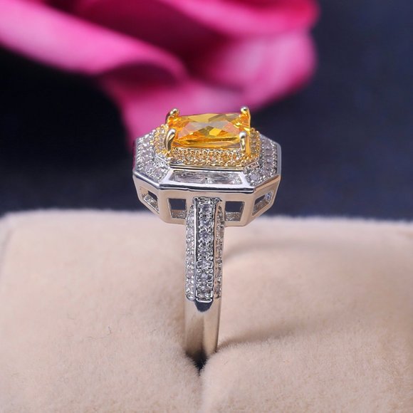 Advanced Yellow Gemstone Radiant Zircon Luxury Ring for Women, INDN8187 - Picture 5 of 7